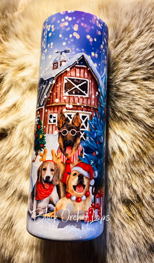 Christmas dogs Print Printed Tumbler, Snow holiday dog lover Print Travel Mug, Holiday festive Print Tumbler water bottle, gift exchange