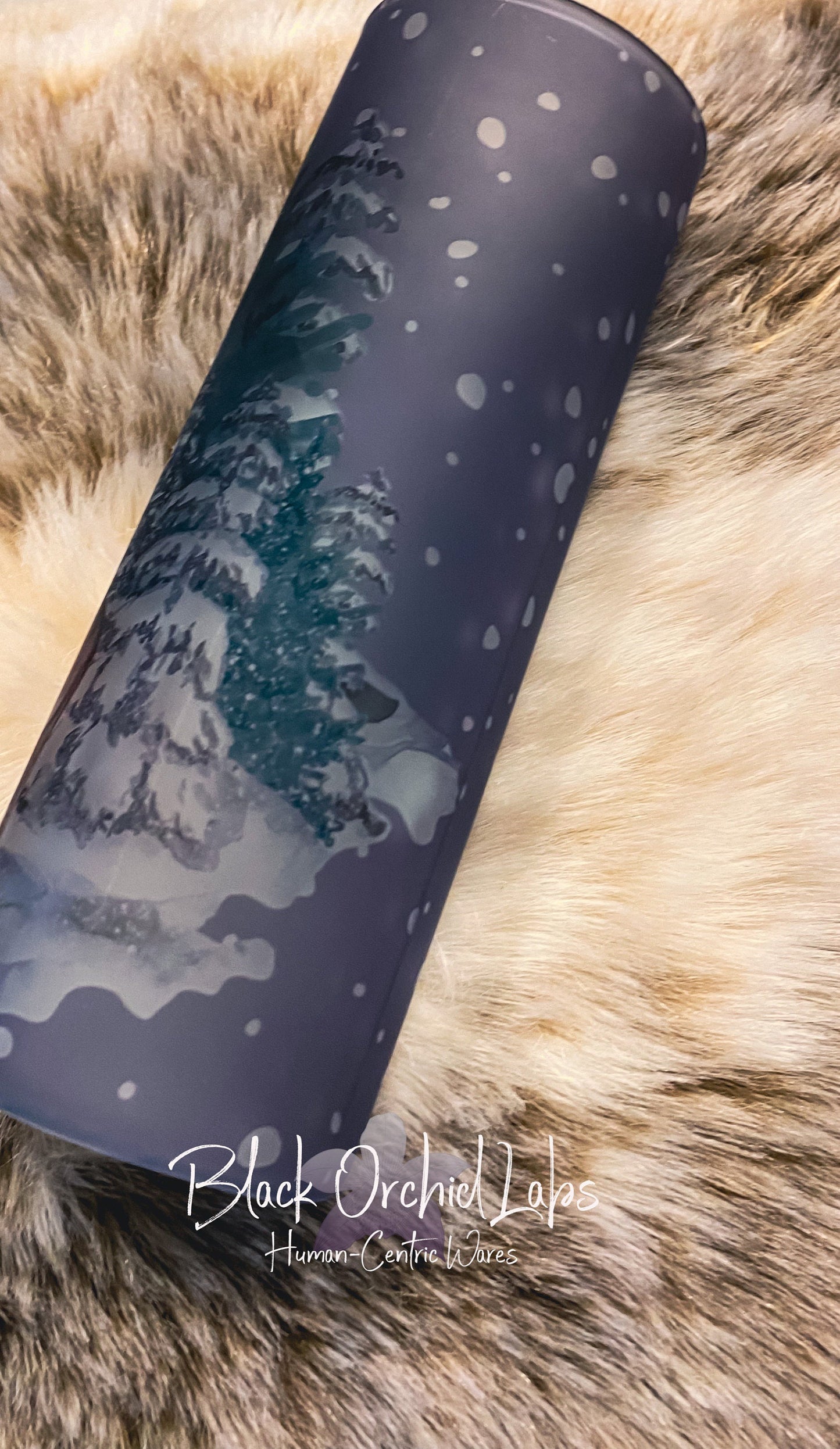 Winter forest scene glass Printed Tumbler, deer scene Travel Mug, Holiday festive Print Tumbler water bottle, gift exchange