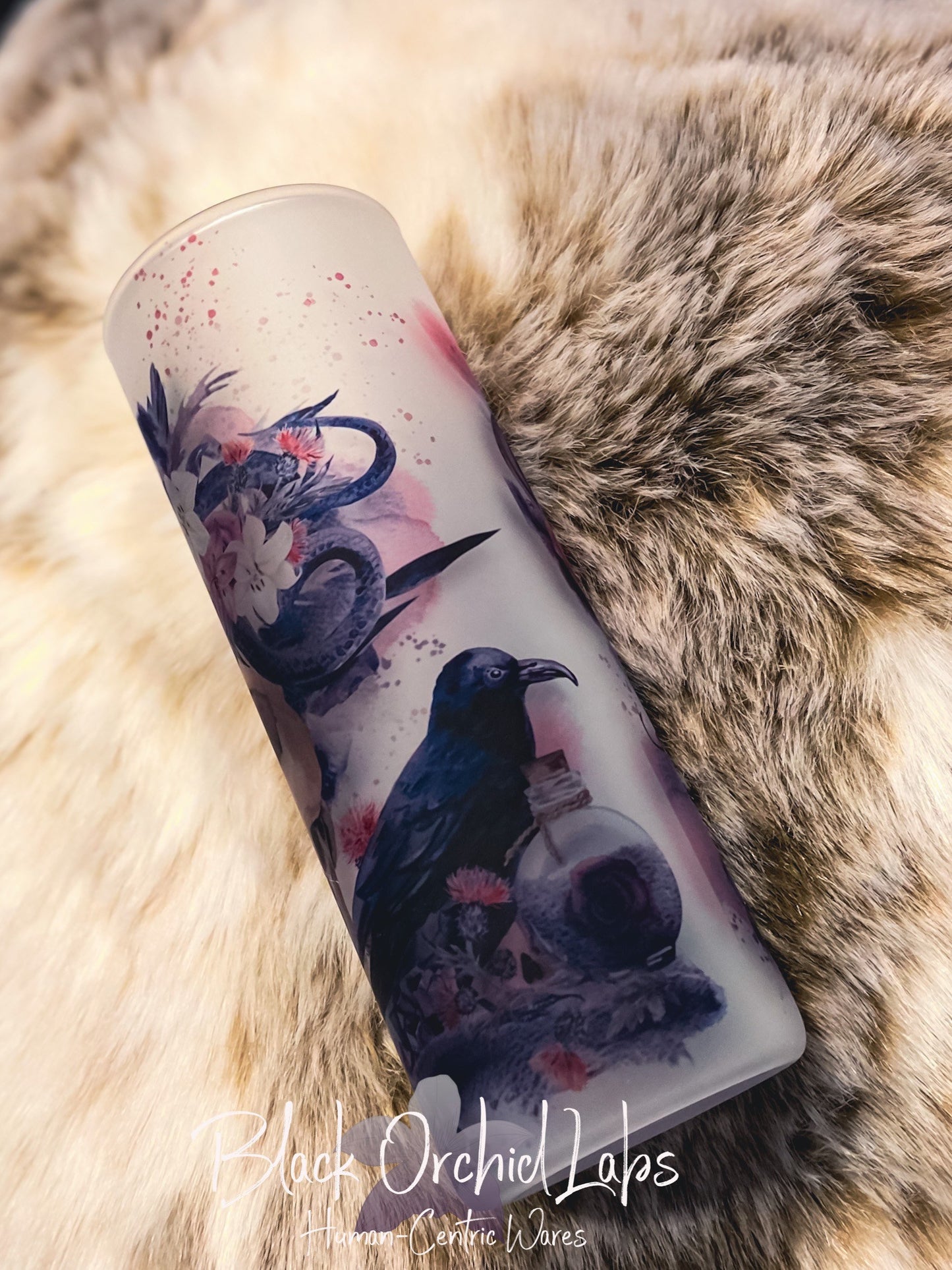 Cottagecore Skull floral glass Tumbler, Glass travel mug, stainless , raven, snake goth, goth girl, dark beauty, goth gift, goth tumbler