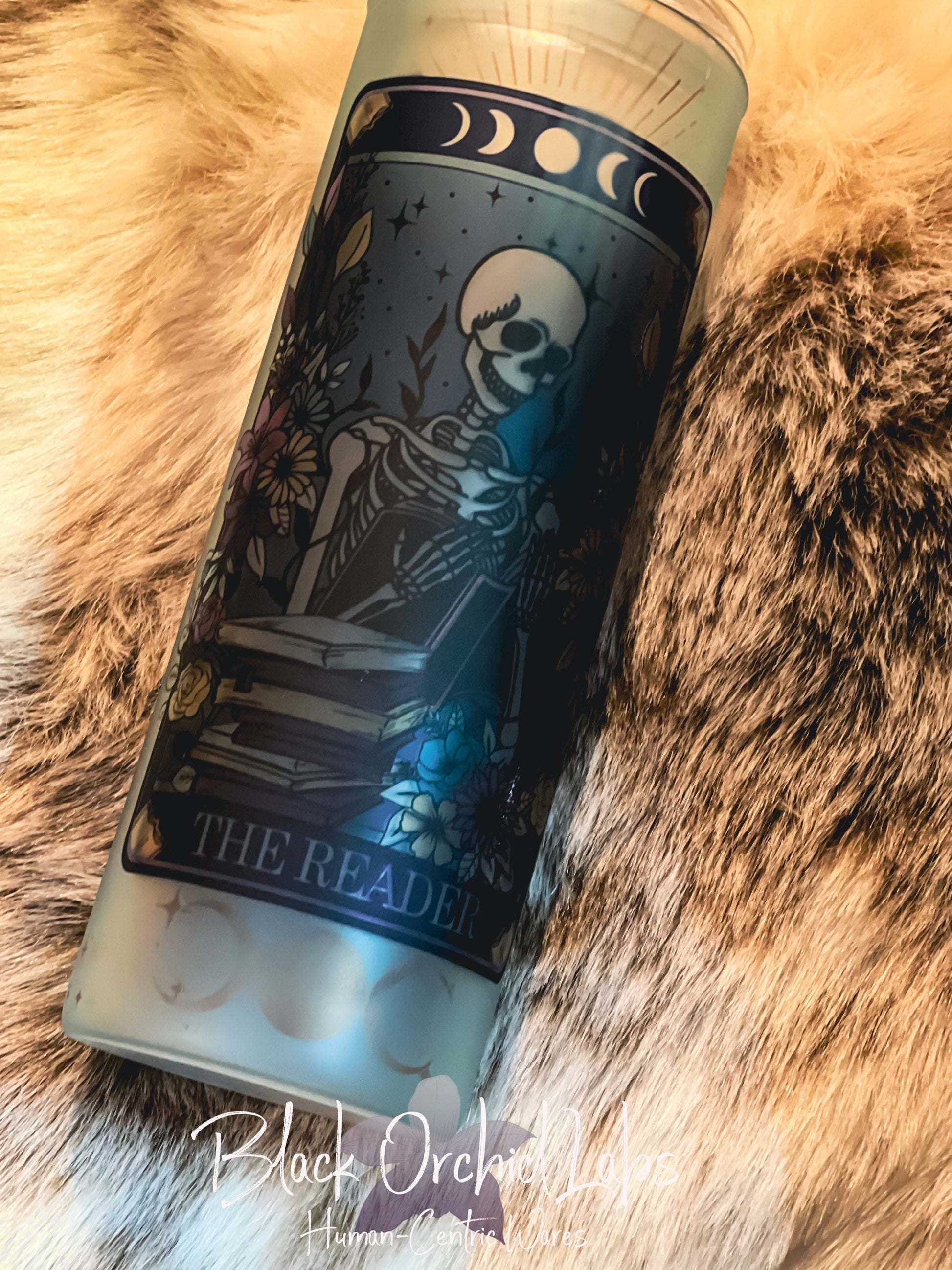 Zodiac, Tarot Card Glass Tumbler, Dark Academia Travel Mug, Bookish Gift, Goth Skull Gift, Skeleton, Reader, Witch, minimalist, gift for her