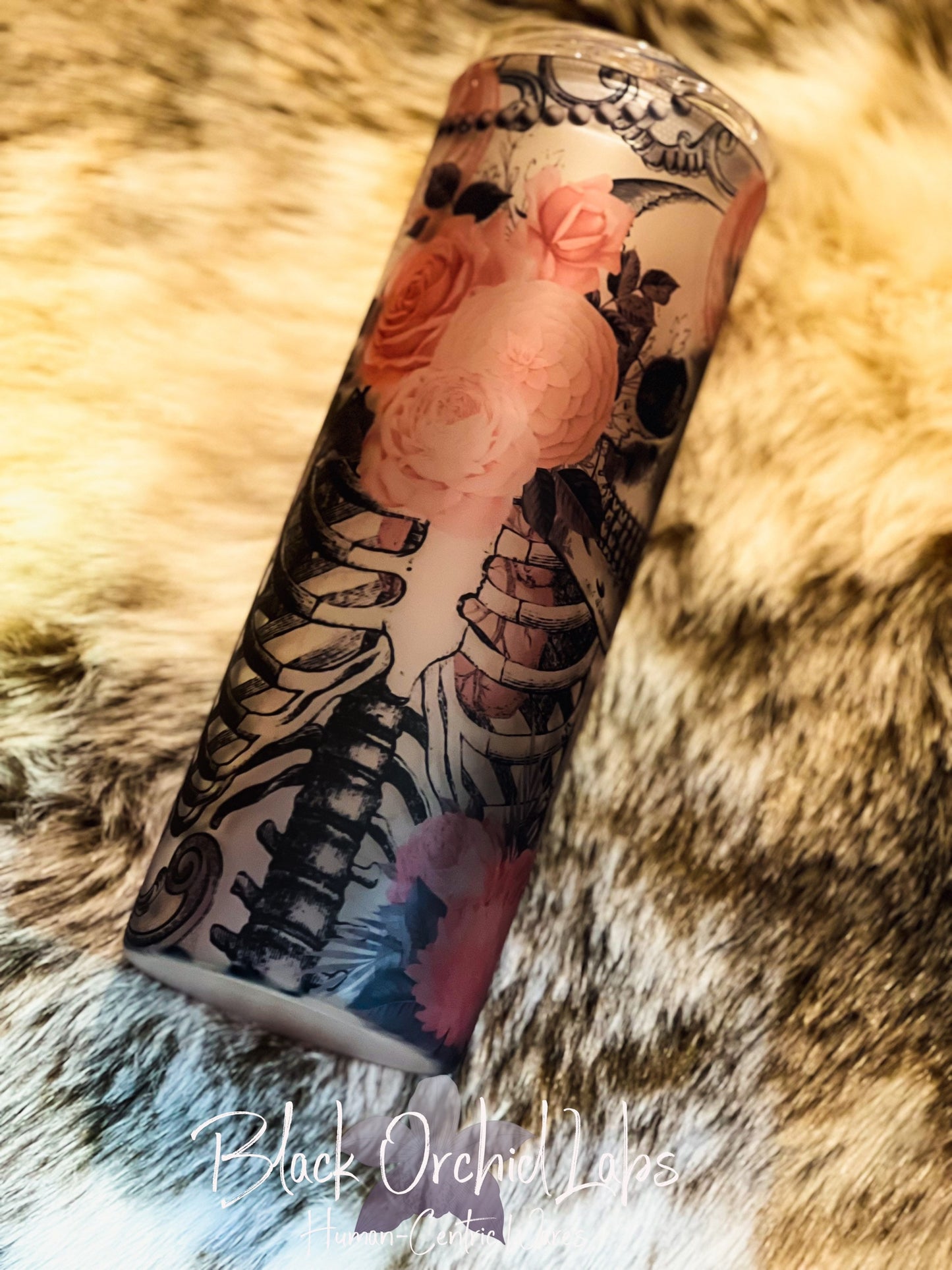 Victorian Goth Tumbler, Dark Academia travel mug, Skeleton, Floral, Skull, Goth Gift, gift for her, minimalist