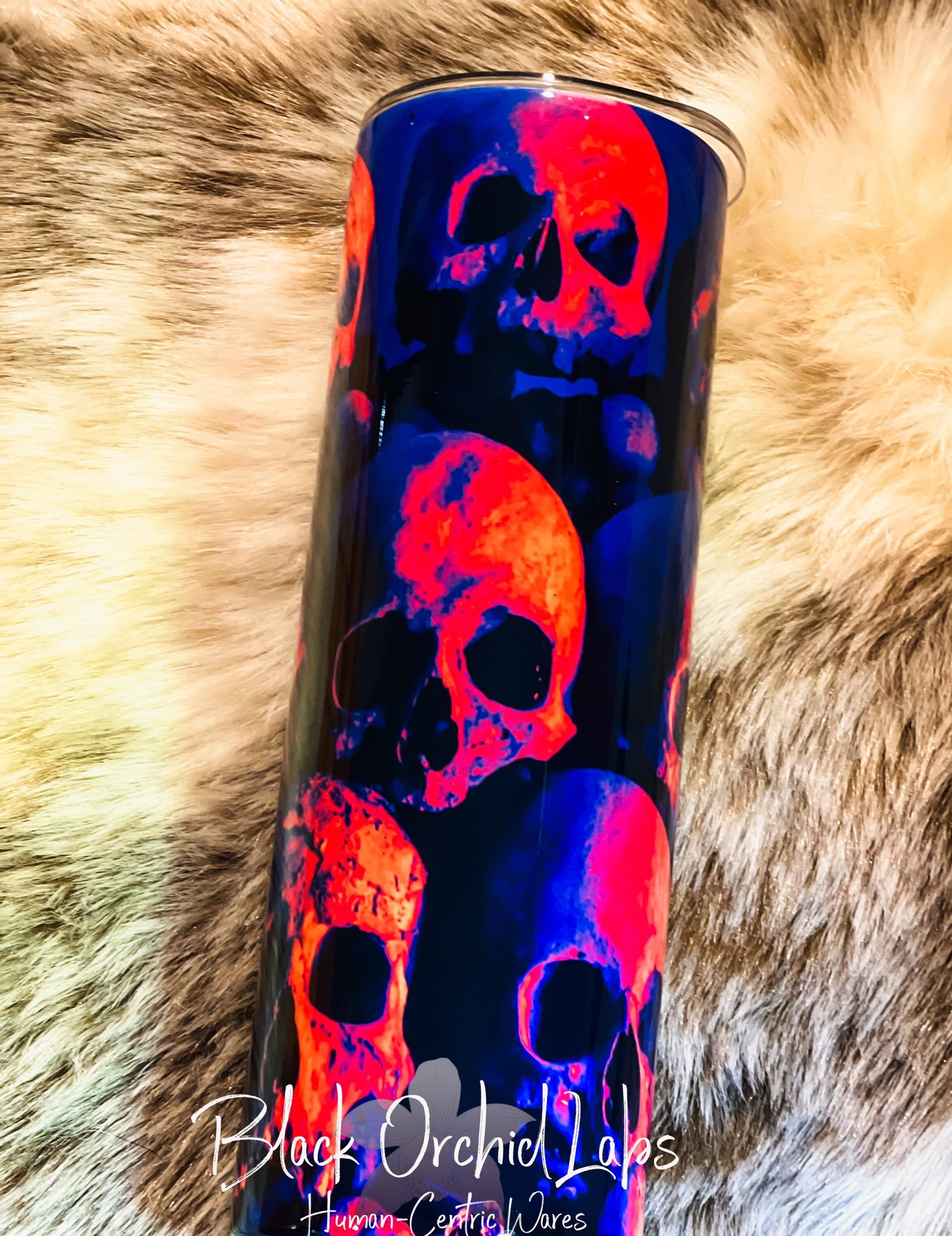 Neon Skull Tumbler, Dark Academia Skull Travel Mug, Goth Tumbler, Skull Gift, Gift for Her, Minimalist