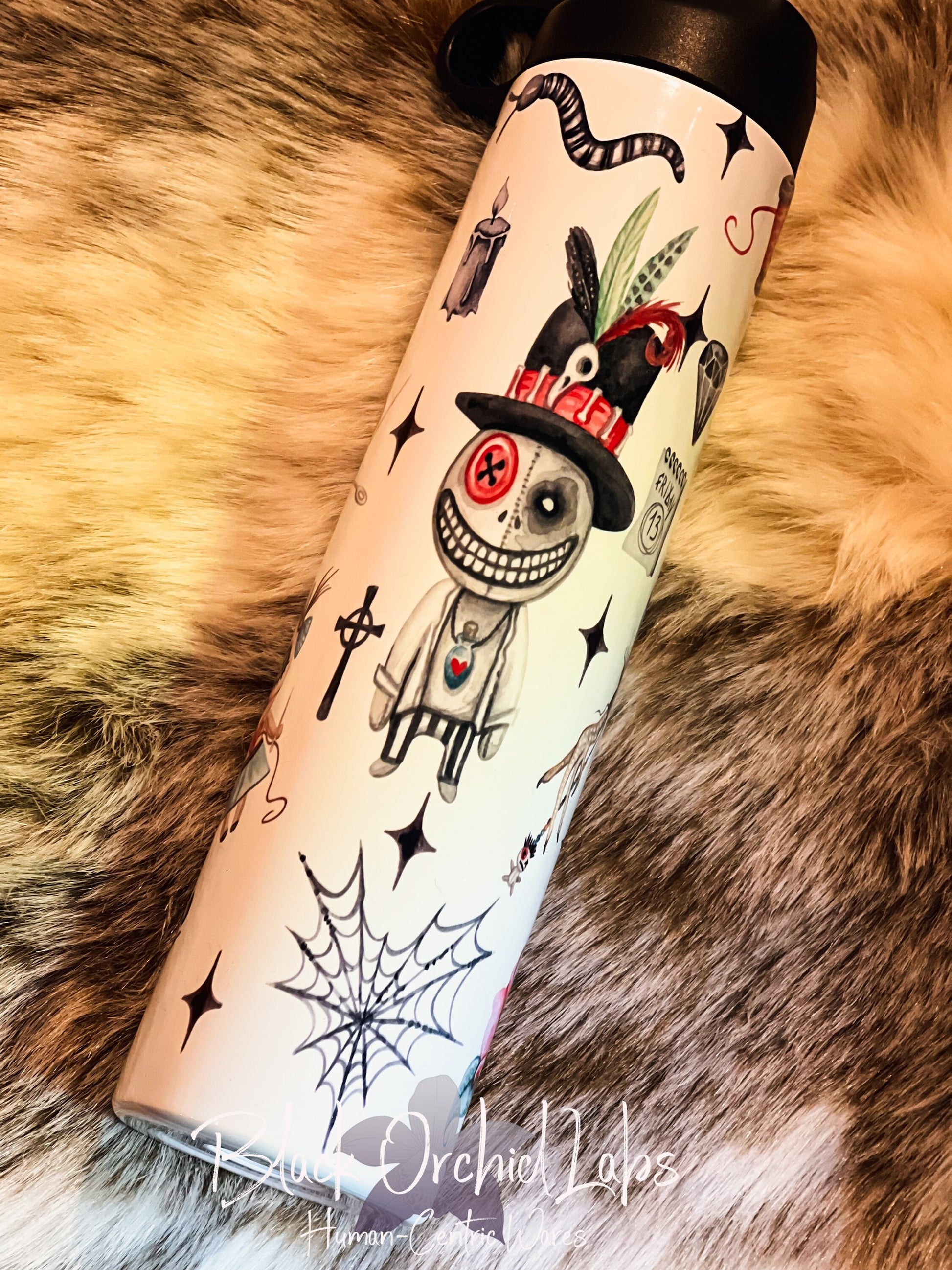 Voodoo Doll Tumbler, Goblincore, Dark academia travel mug, goth gift, witchy gift, minimalist