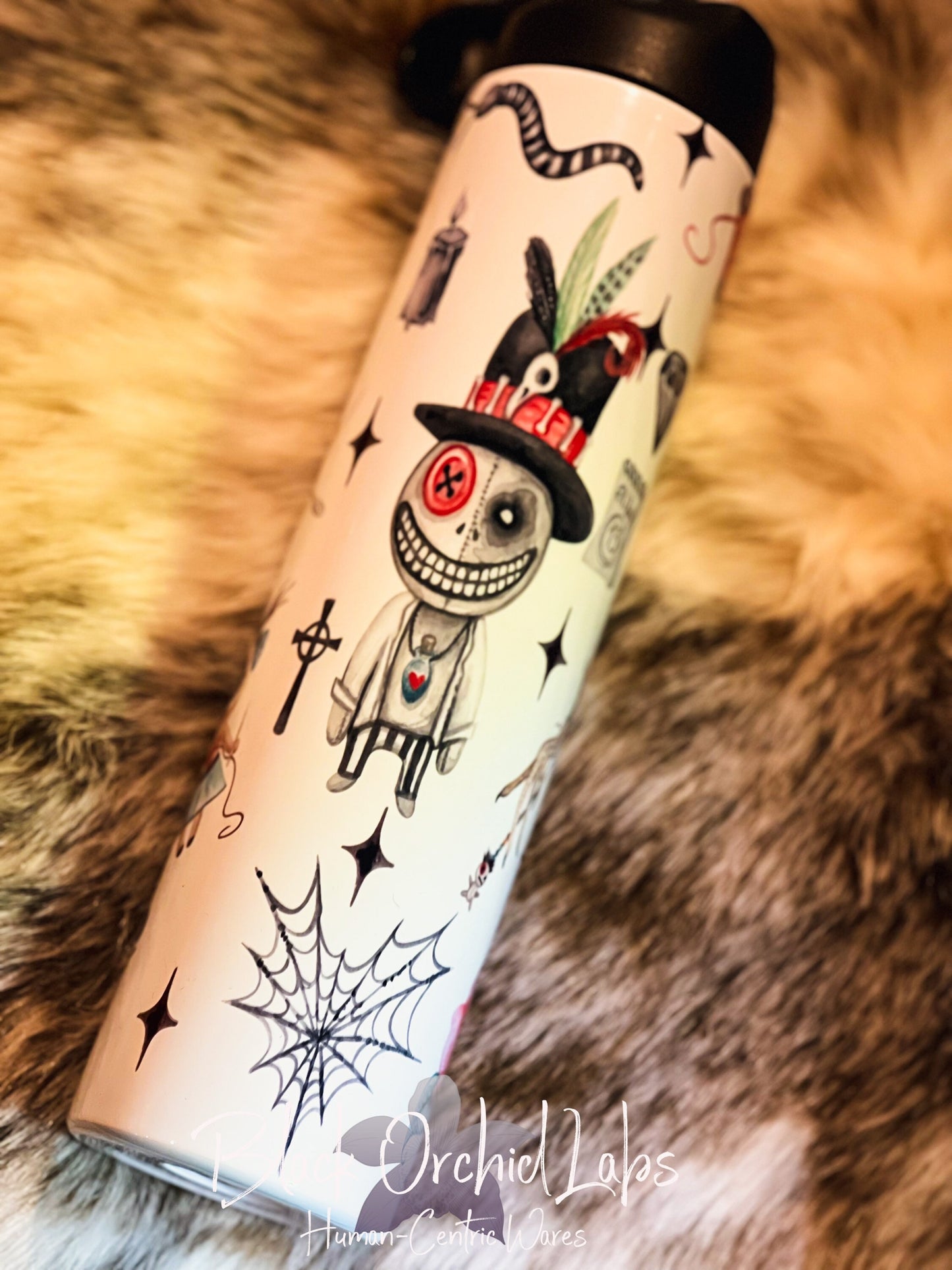 Voodoo Doll Tumbler, Goblincore, Dark academia travel mug, goth gift, witchy gift, minimalist