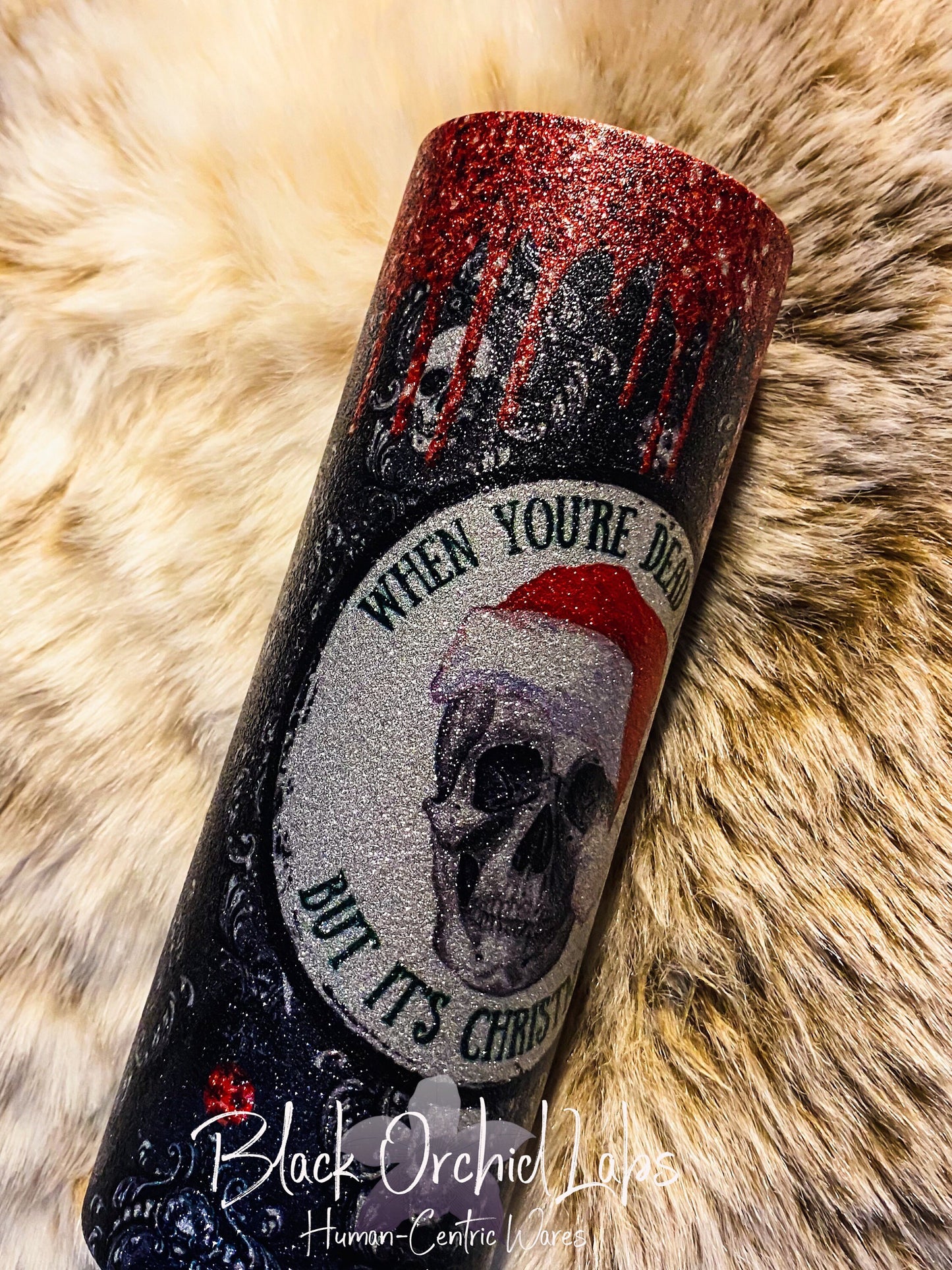 Dead inside Christmas Goth glitter Tumbler, Goth Travel Mug, Goth Christmas, holiday goth, minimalist