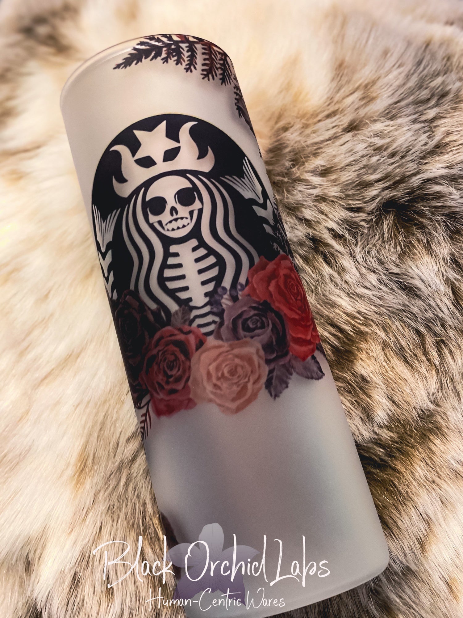 Witchy Goth Starbucks Spiderweb Glass Tumbler, Dark academia travel mug, Witch, Spider Skull Tumbler, minimalist, gift for her