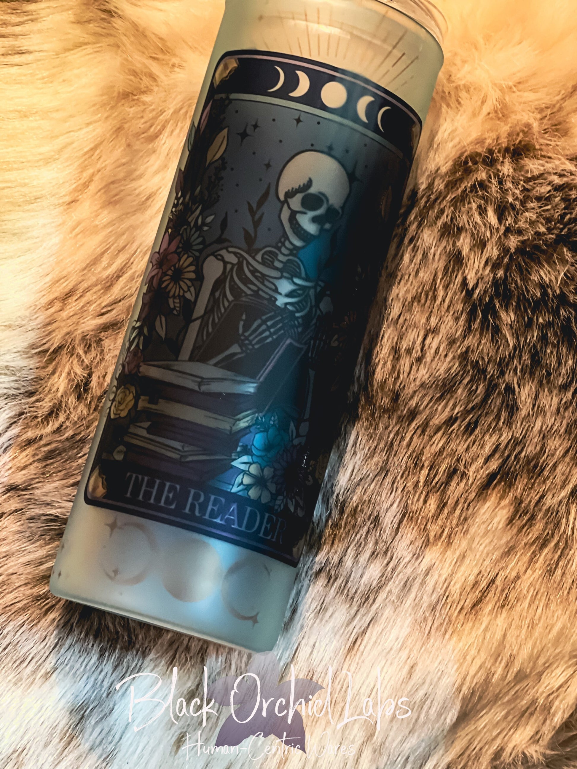 Zodiac, Tarot Card Glass Tumbler, Dark Academia Travel Mug, Bookish Gift, Goth Skull Gift, Skeleton, Reader, Witch, minimalist, gift for her