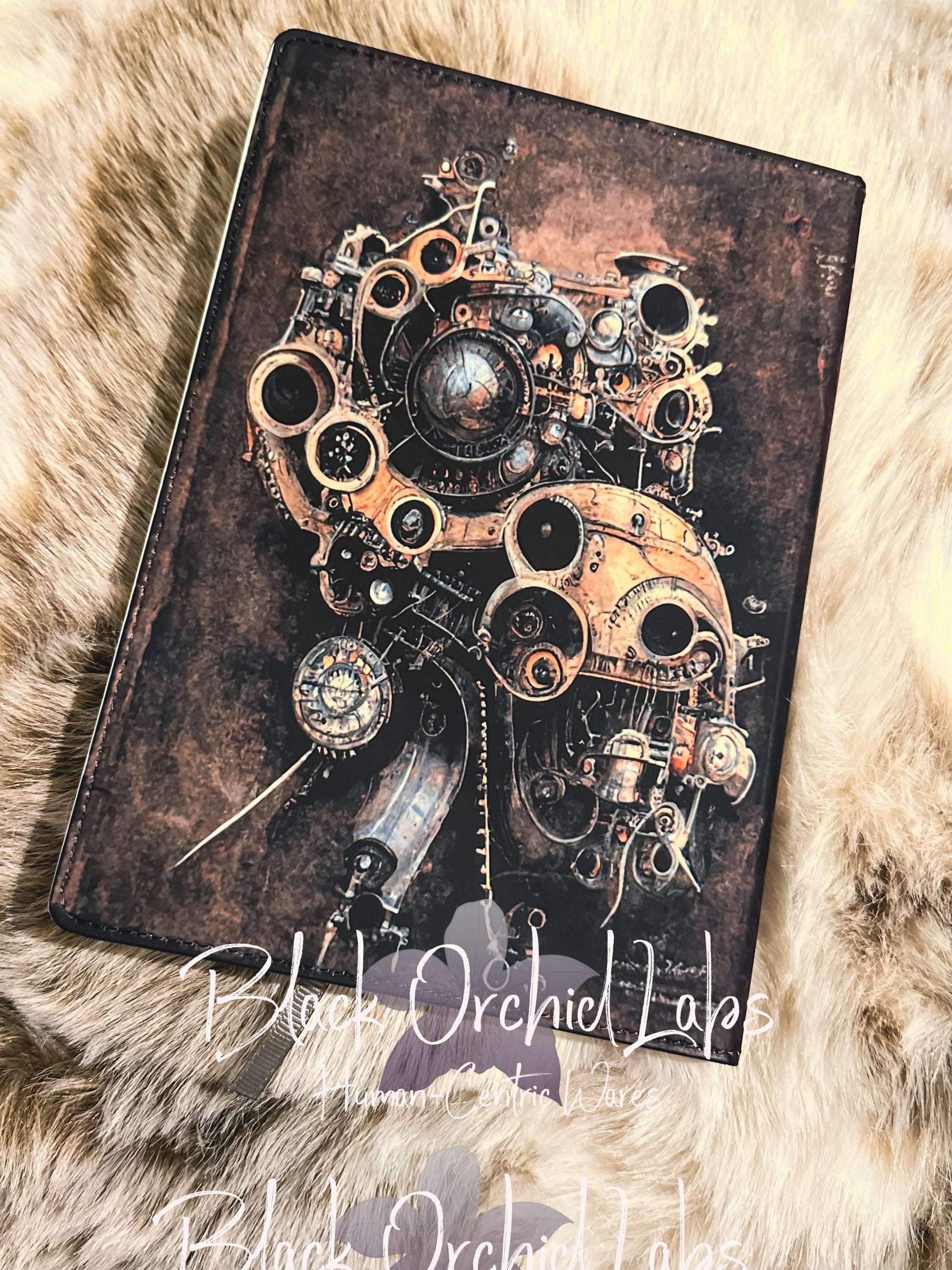 Steampunk Vegan Leather Journal, 8”x6”, Dark Academia journal, Gears and clocks, , steampunk notebook