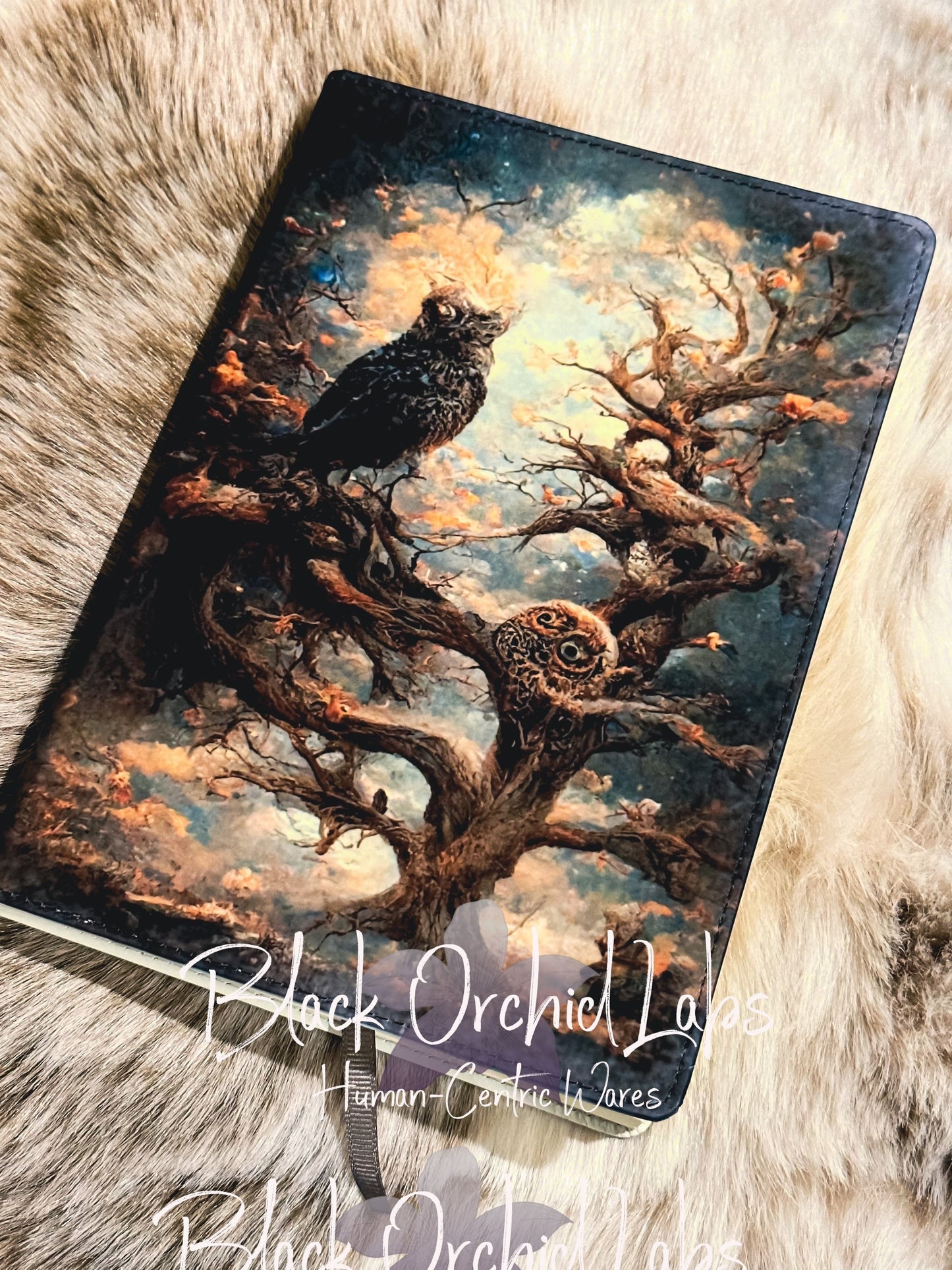 Dark Academia Owl Vegan Leather Journal, 8”x6”, journal, goth notebook, witch, witchy gift, gift for her,