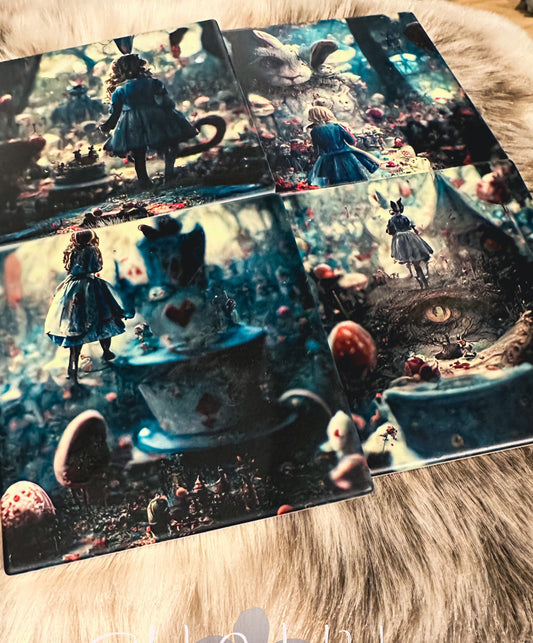 Alice in Wonderland Set of 4 Sandstone, Dark Academia Coasters, Furniture and Decor, cottagecore, alice in wonderland decor, gift for her