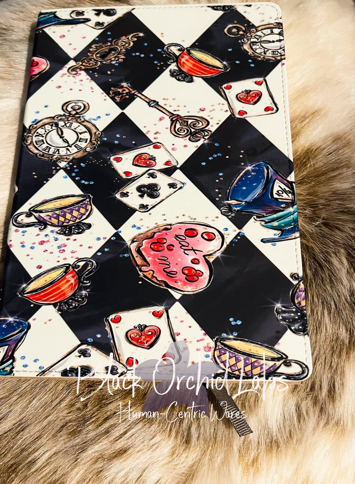 Alice in Wonderland Gift Notebook, Dark Academia Vegan Leather Journal, 8”x6”, journal, goth, alice in wonderland, gift for her