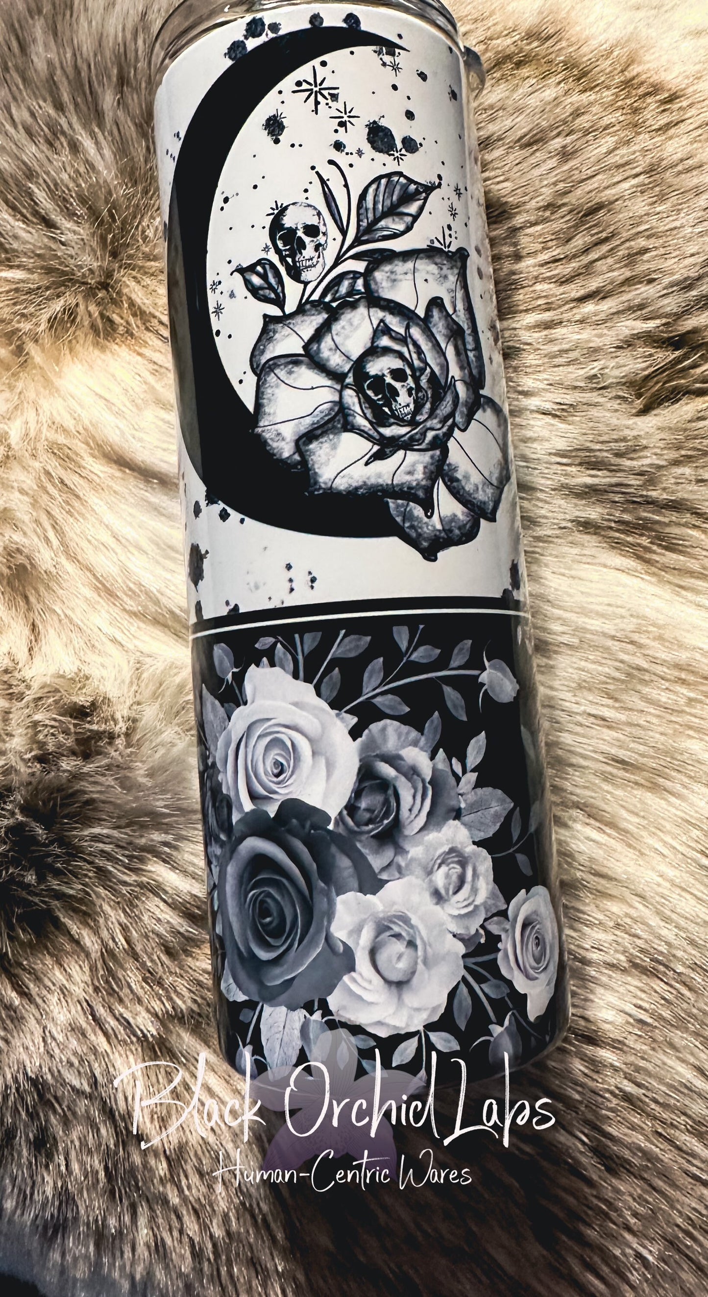 Dark Academia Skull Rose Tumbler, Celestial Goth Travel Mug, Goth, Floral, minimalist, gift for her