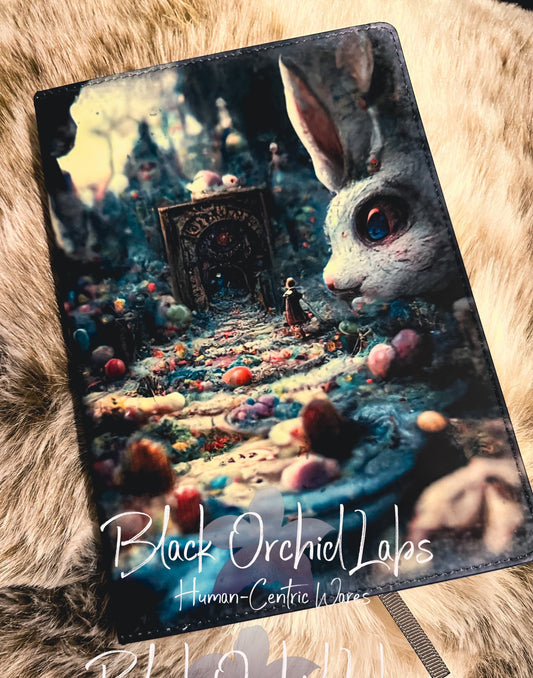 Alice in Wonderland gift Notebook, Dark Academia Vegan Leather Journal, 8”x6”, journal, goth, alice in wonderland, gift for her