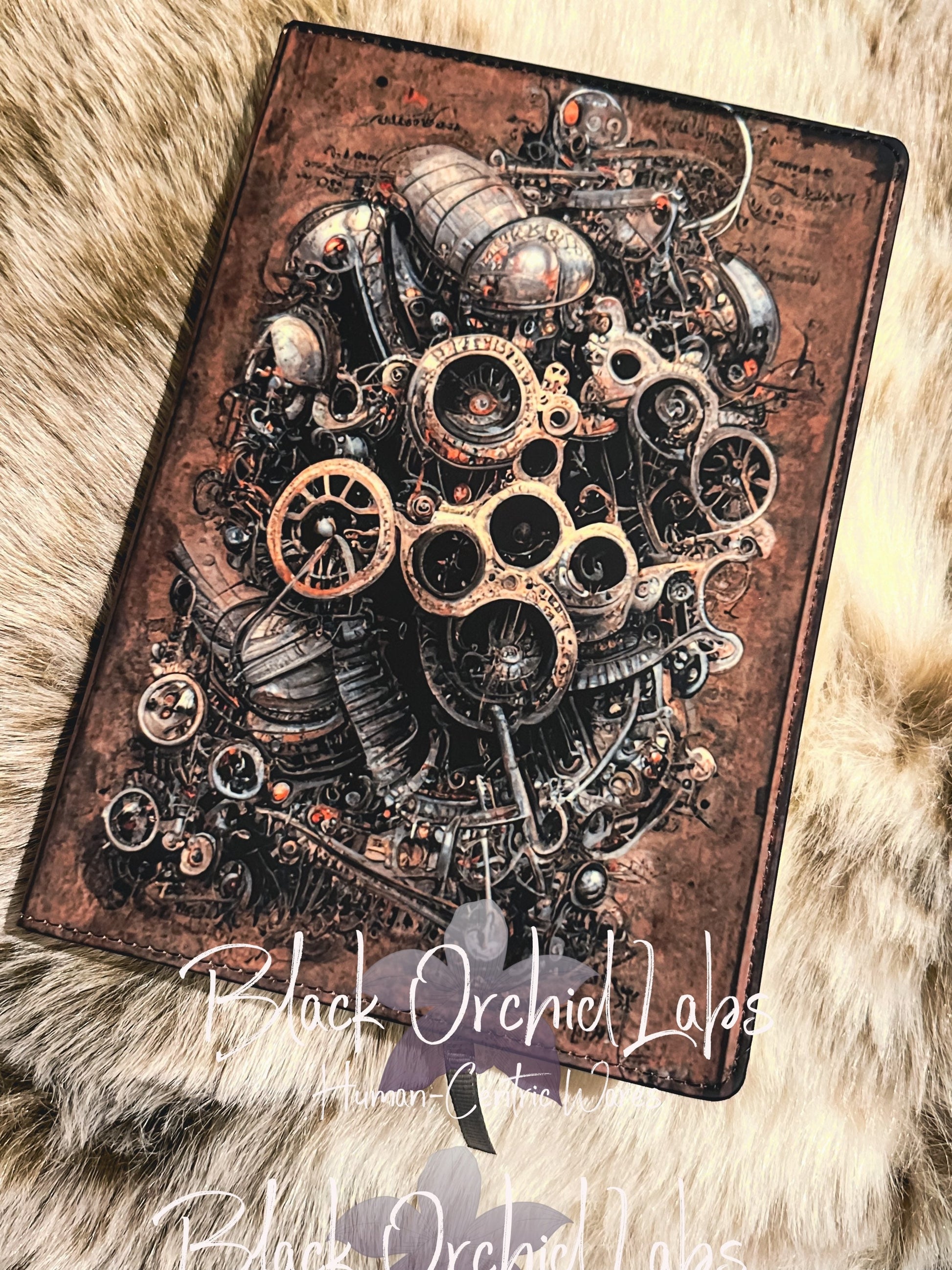 Steampunk Vegan Leather Journal, 8”x6”, Dark Academia journal, Gears and clocks, , steampunk notebook