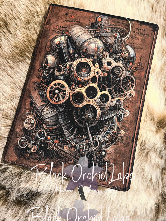 Steampunk Vegan Leather Journal, 8”x6”, Dark Academia journal, Gears and clocks, , steampunk notebook