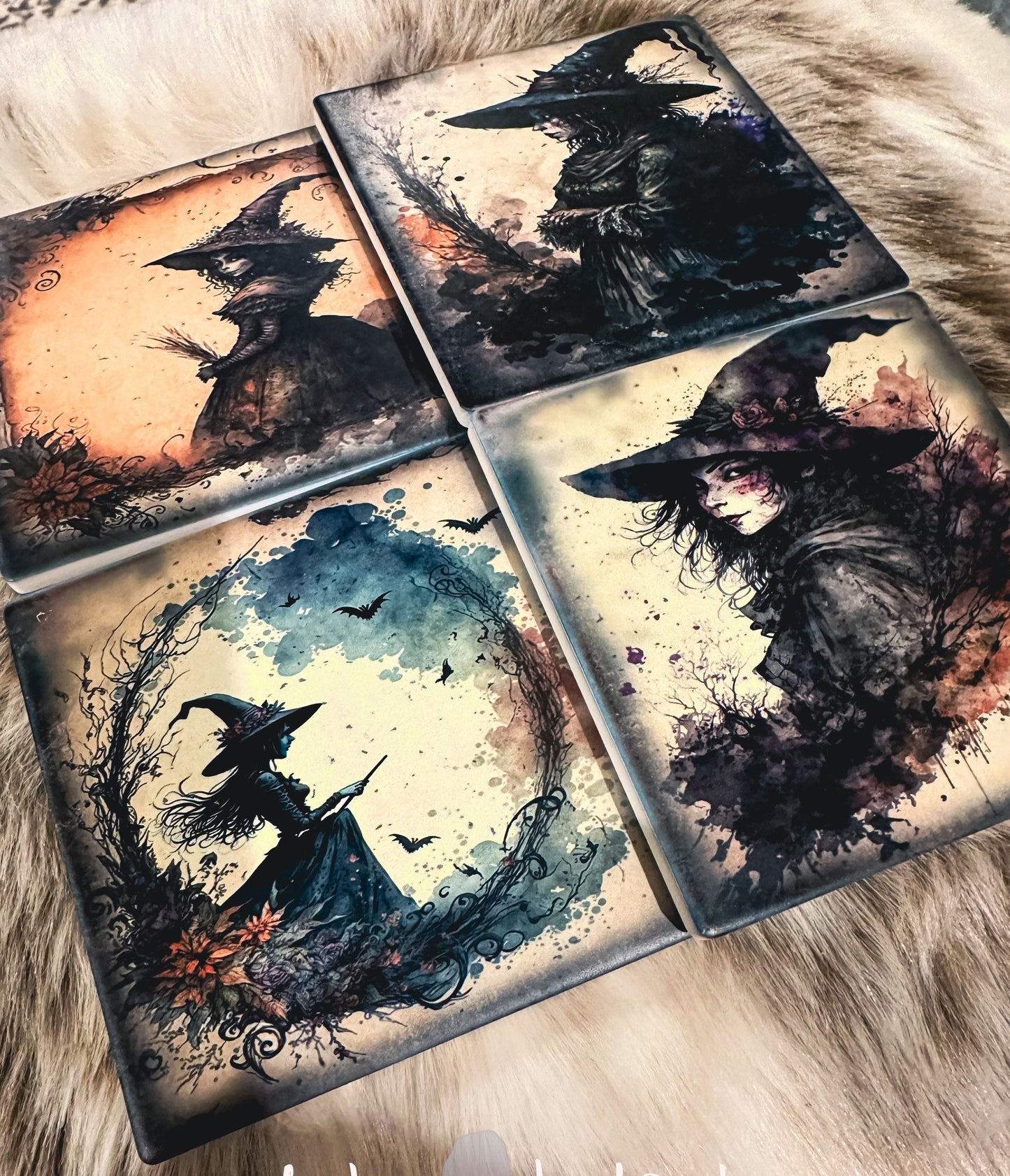 Witchy Set of 4 Sandstone gothic witch Coasters, Goth Coasters, Dark Academia, witch, wizard, magic, furniture and decor