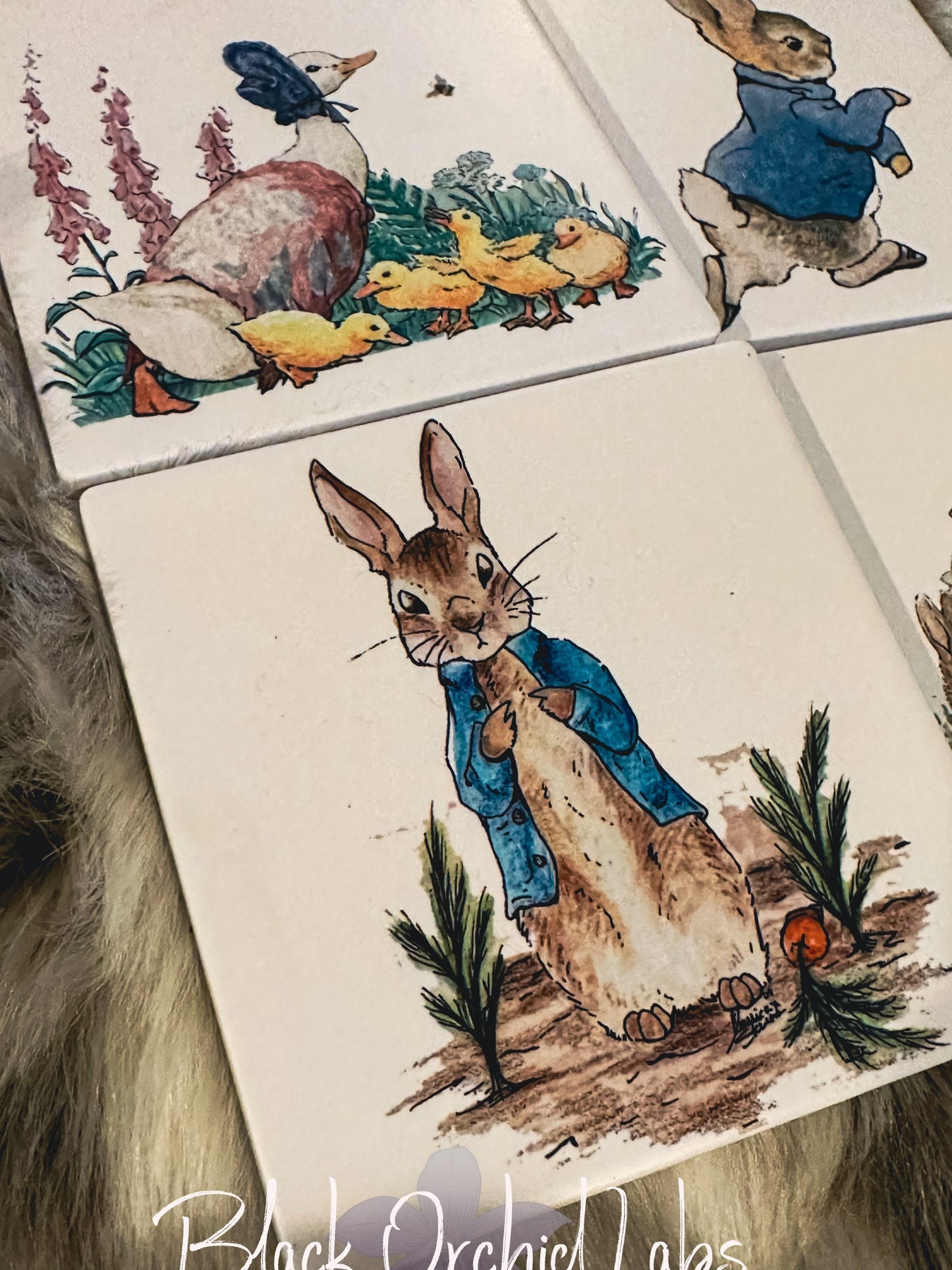 Beatrix Potter, Peter rabbit Sandstone coasters set of 4, furniture and decor, gift for book lover, bookish gift