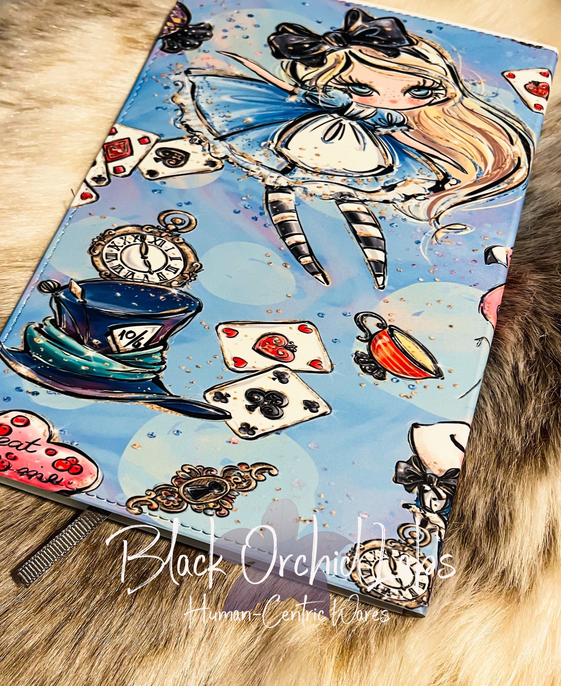 Alice in Wonderland Gift Notebook, Dark Academia Vegan Leather Journal, 8”x6”, journal, goth, alice in wonderland, gift for her