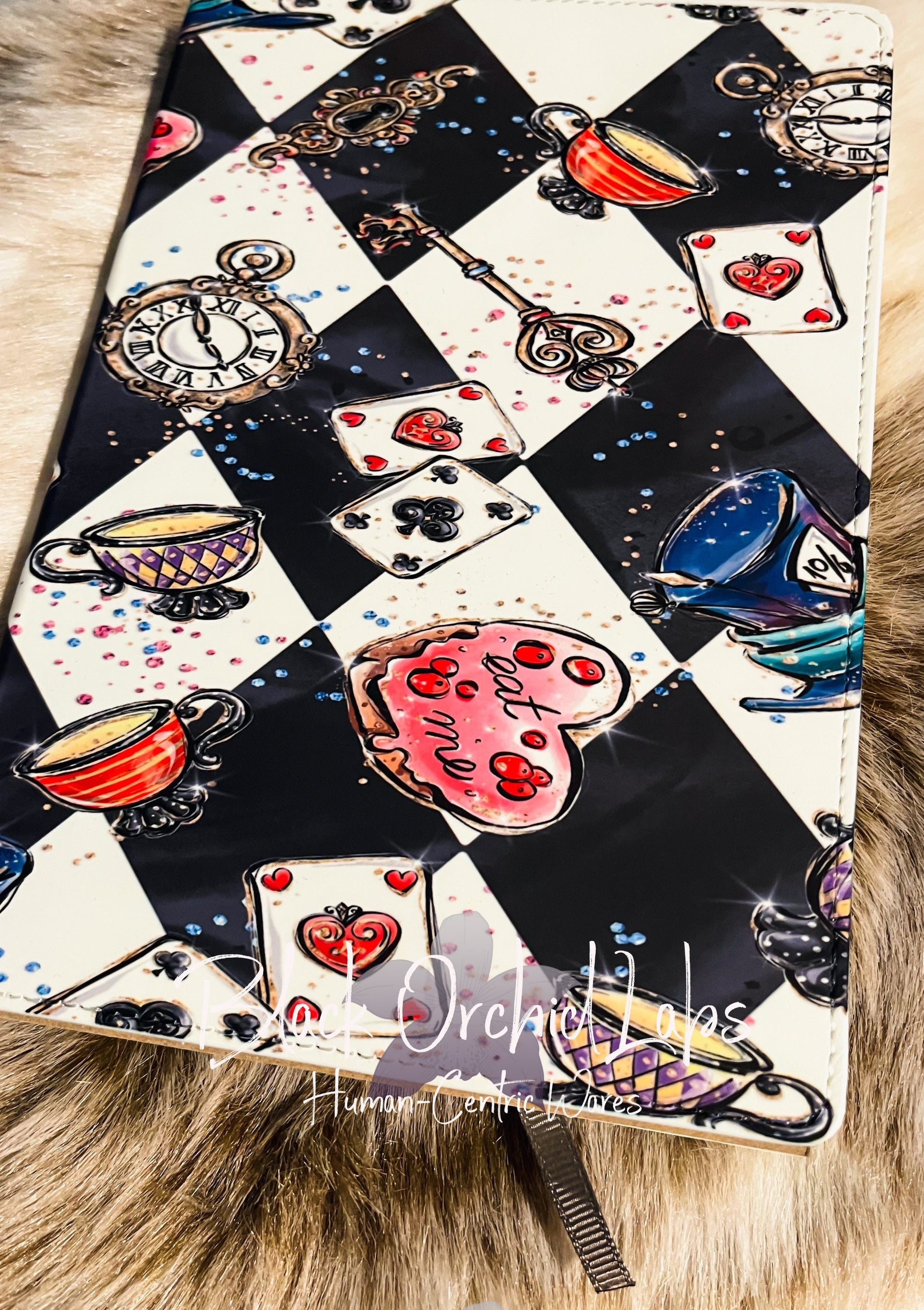 Alice in Wonderland Gift Notebook, Dark Academia Vegan Leather Journal, 8”x6”, journal, goth, alice in wonderland, gift for her