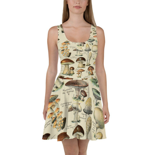 Cottagecore Mushroom skater dress, forest, mushroom print, cottagecore, womens clothing, spring clothing, woodland