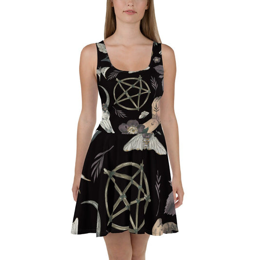 Witchy Boho, Cottagecore, Dark Academia Pentagram Skater Dress