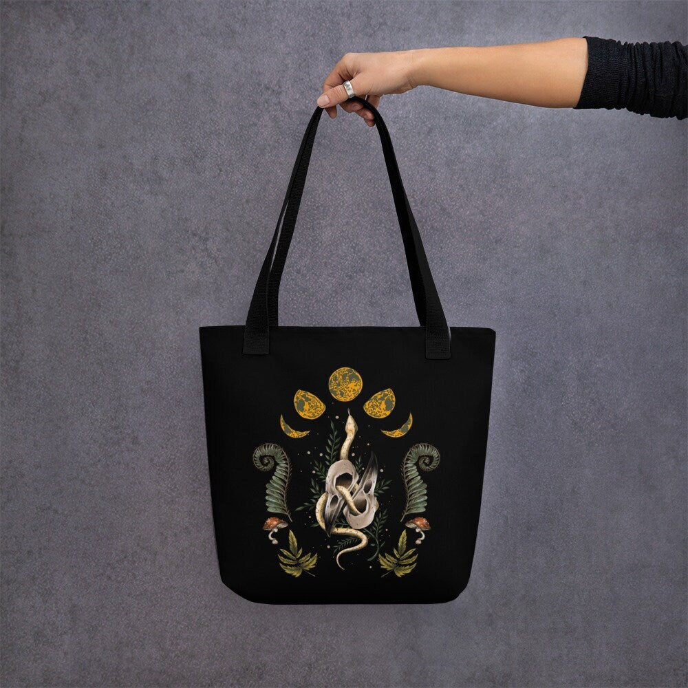 Cottagecore Witchy Tote Bag Goth Cottagecore Nature shoulder bag, Dark Academia