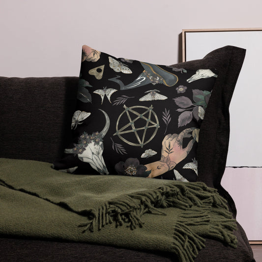 Witchy Home Decor, Cottagecore, Dark Academia Pentagram Premium Pillow