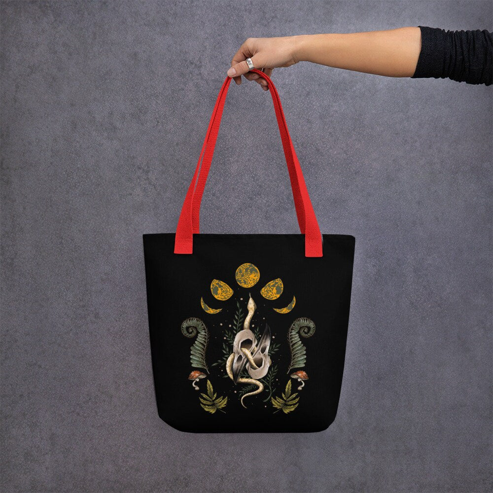 Cottagecore Witchy Tote Bag Goth Cottagecore Nature shoulder bag, Dark Academia