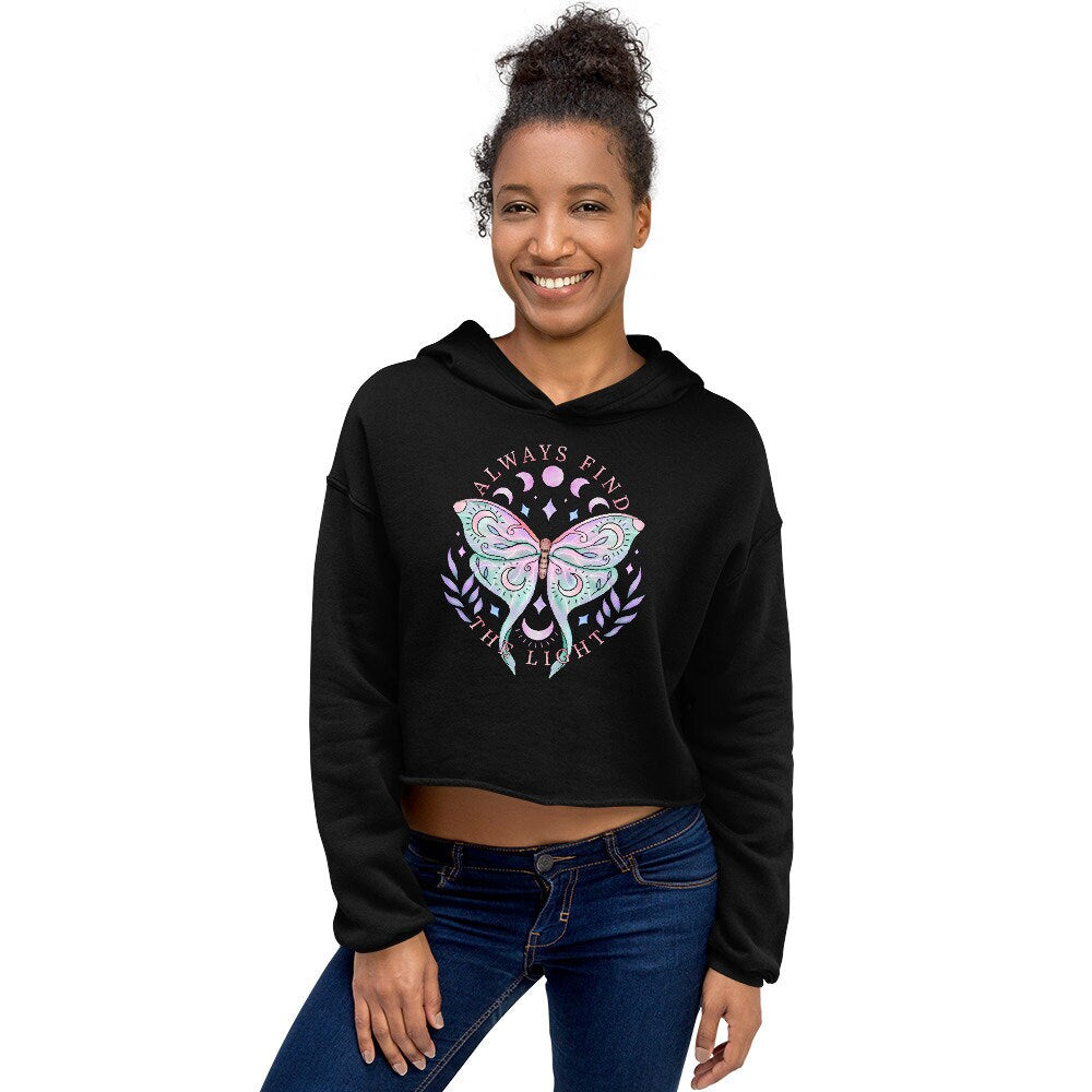 Pastel Goth Crop Hoodie, Luna Moth women&#39;s clothing, Cottagecore