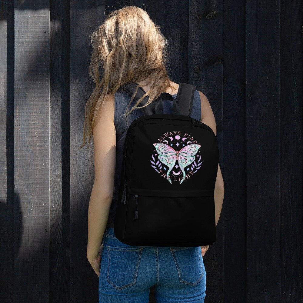 Pastel Goth Backpack, Luna Moth Goth bag, Witchy Goth Cottagecore backpack, bookbag