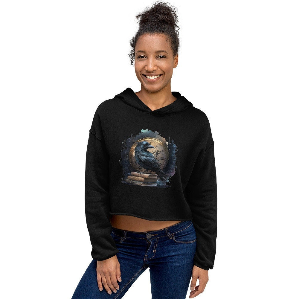 Dark Academia Raven Crop Hoodie, Edgar Allan Poe, Raven, Bookish Gift, Goth