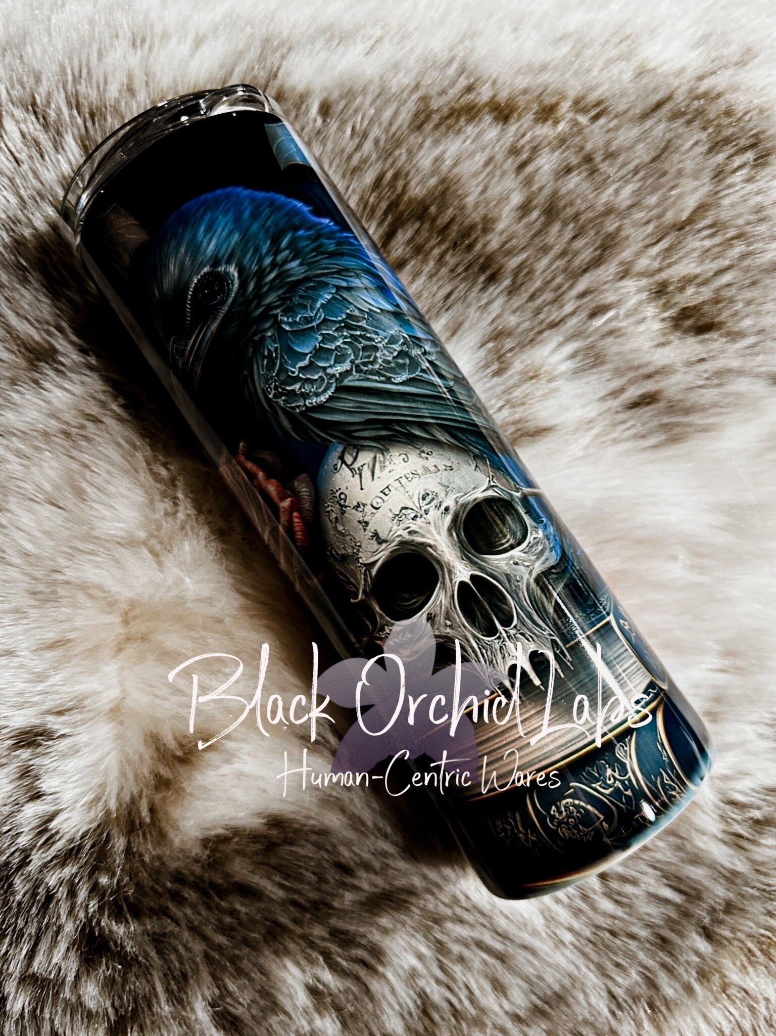 Dark Academia Skull Tumbler, Cottagecore Skull Raven Travel Mug, Goth Gift, dark academia, gift for her, minimalist, Edgar Allan Poe