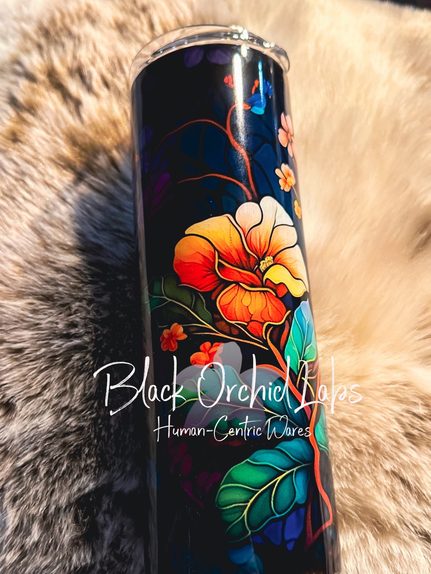 Floral Stained Glass Tumbler, flower Travel Mug, Goth, Floral, minimalist, gift for her, cottagecore