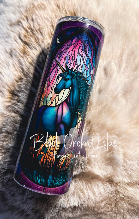 Cottagecore Stained Glass Unicorn tumbler, Unicorn personalized tumbler, fantasy, gift for book lover, gift for her, minimalist, fantasy