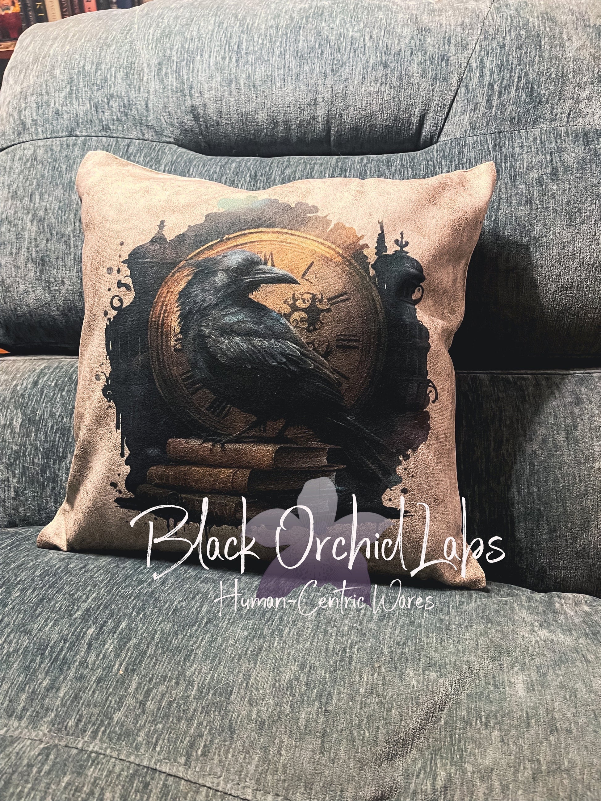 Dark Academia Raven premium pillow, Dark academia Home decor, goblincore, cottagecore spring home furniture and decor, reader