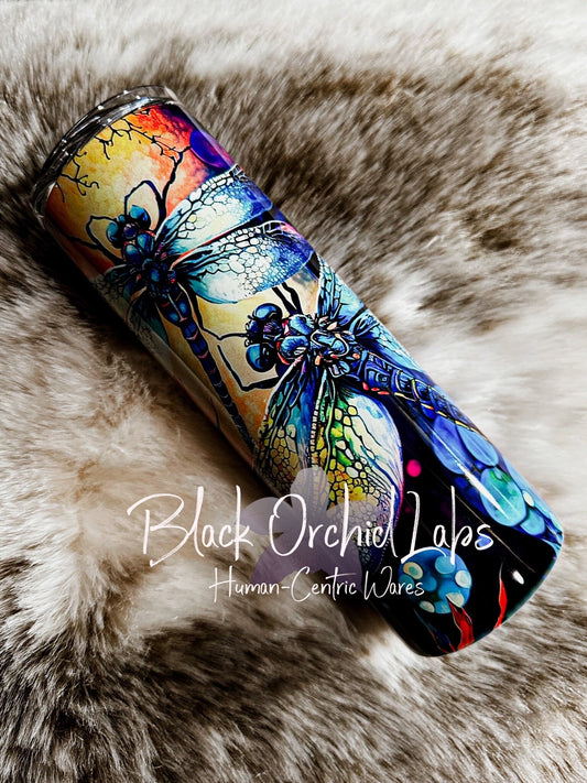 Dragonfly Stained Glass Tumbler, Dark academia travel mug, dragonfly , Goth girl gift, Insect Tumbler, minimalist, gift for her