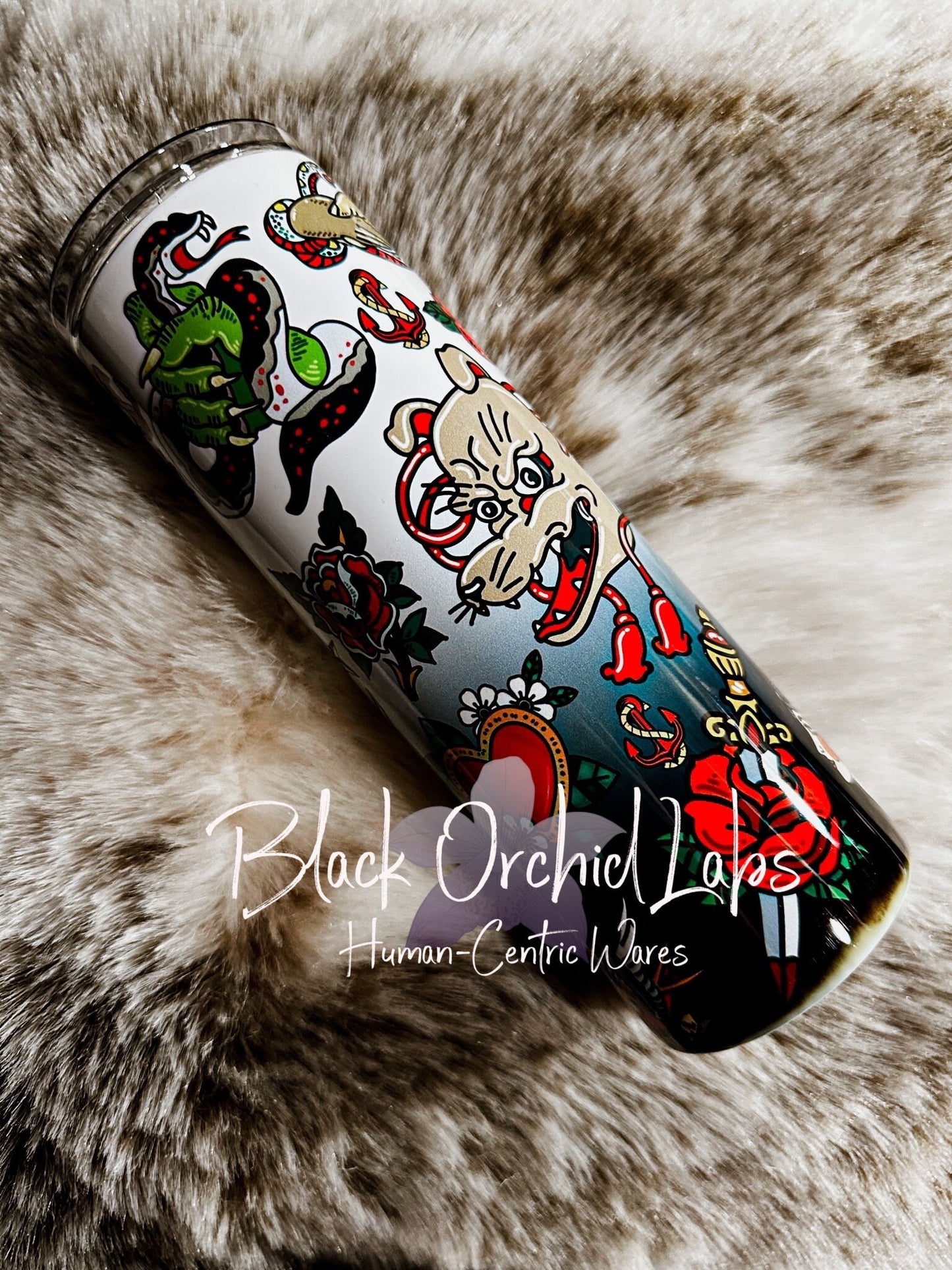 Classic tattoo glass Tumbler, goth travel mug, dark academia, Tattoo, witchy gift, gift for her, minimalist