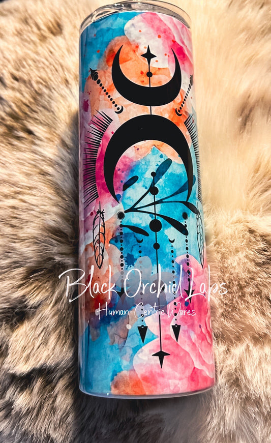 Moon watercolor celestial Tumbler, Glass travel mug, celestial floral watercolor, drink tumbler, moon and stars