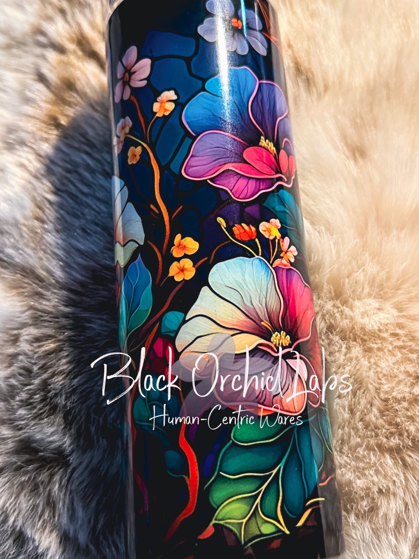 Floral Stained Glass Tumbler, flower Travel Mug, Goth, Floral, minimalist, gift for her, cottagecore