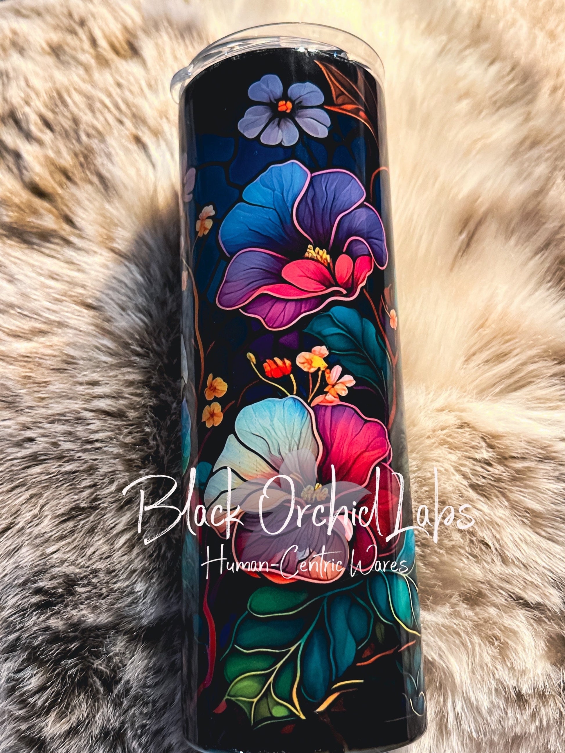 Floral Stained Glass Tumbler, flower Travel Mug, Goth, Floral, minimalist, gift for her, cottagecore