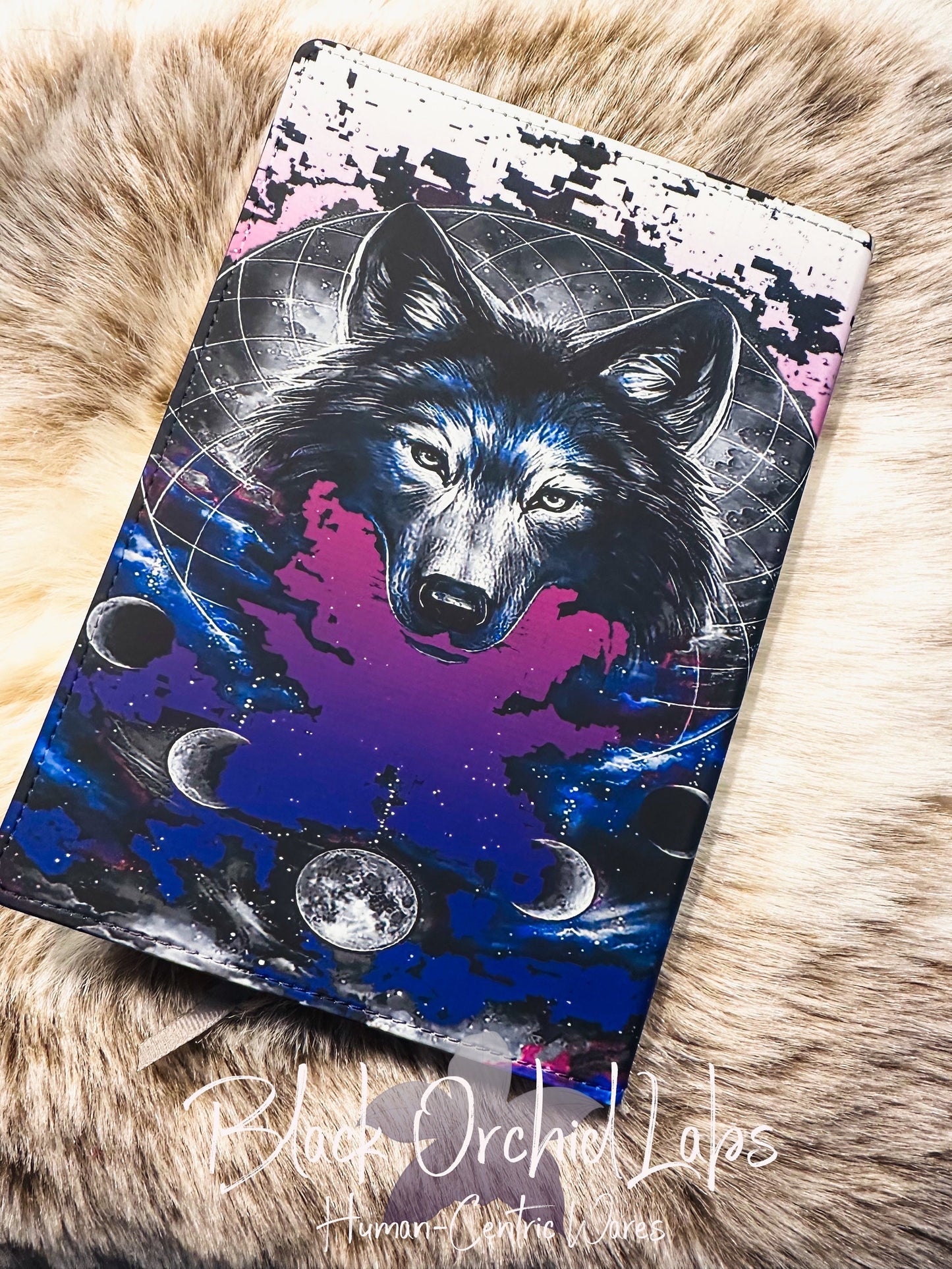 Wolf Vegan Leather Journal, 8”x6”, Dark Academia journal, goth notebook, Native American, gift for him, goth, spell book