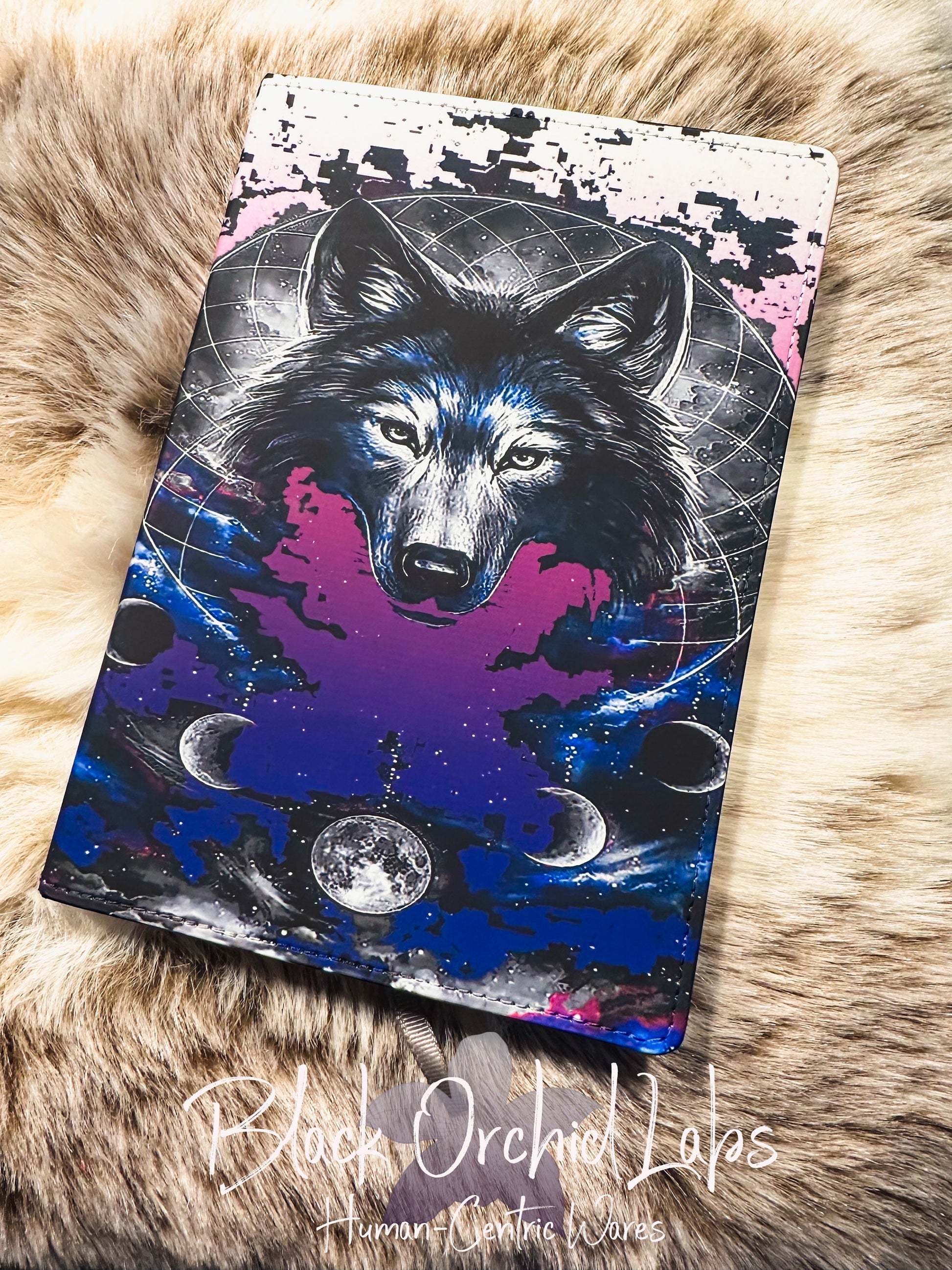 Wolf Vegan Leather Journal, 8”x6”, Dark Academia journal, goth notebook, Native American, gift for him, goth, spell book