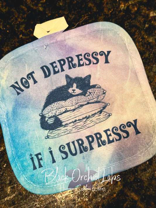 Sarcastic Kitty Cat Oven Mitt, Household Decor, Housewares, Birthday Gift, Kitchen, dark humor, Sarcasm, Personalizable, mental health