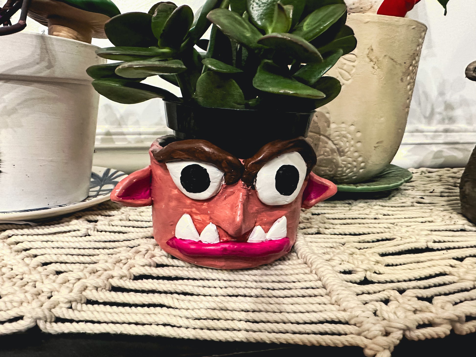 Original Art Clay Flower Pot, Clay sculpture, unique planter, succulent pot, gothic, cute monsters, clay and ceramic planter, home gift