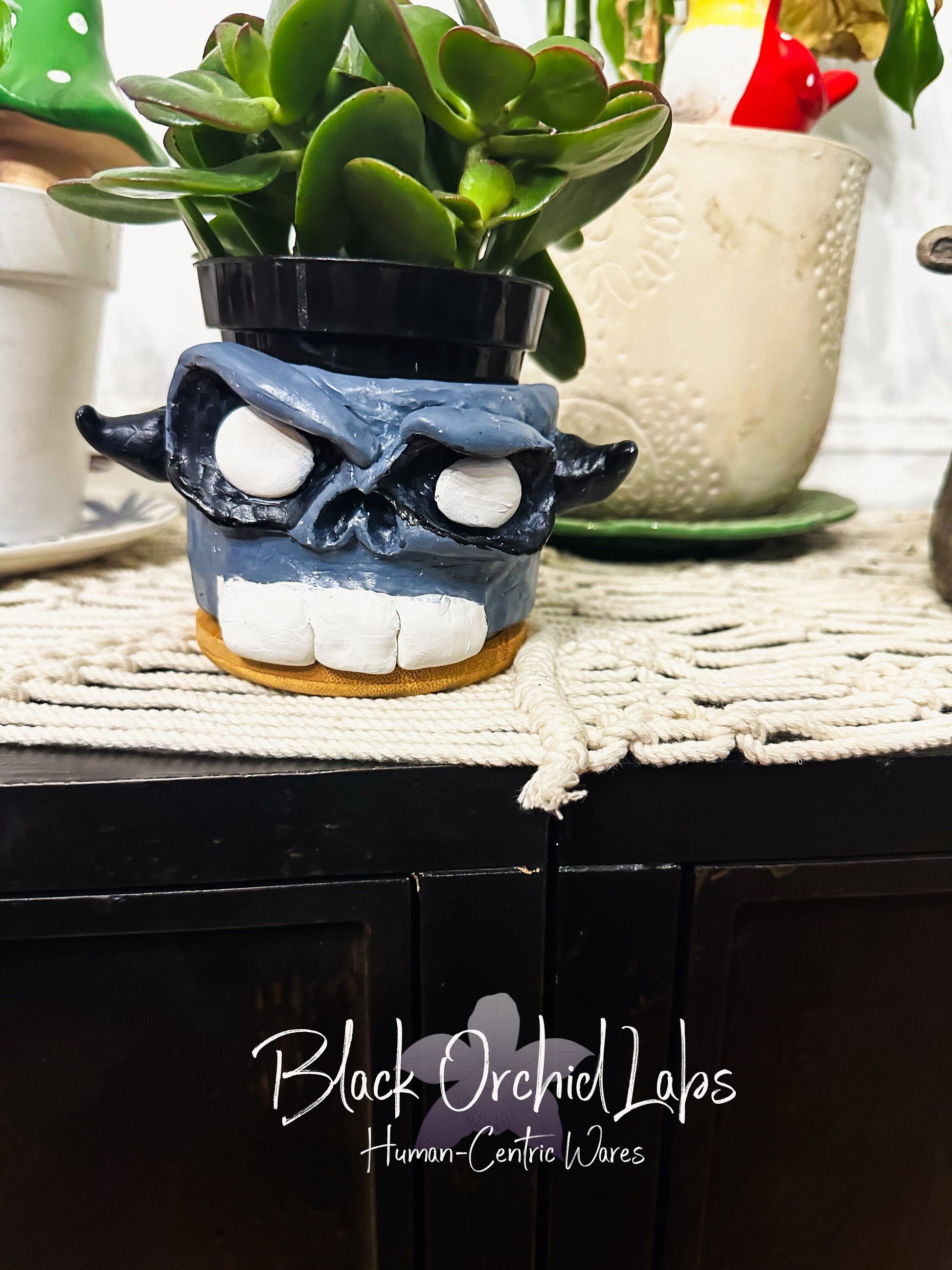 Original Art Clay Flower Pot, Clay sculpture, unique planter, succulent pot, gothic, cute monsters, clay and ceramic planter, home gift