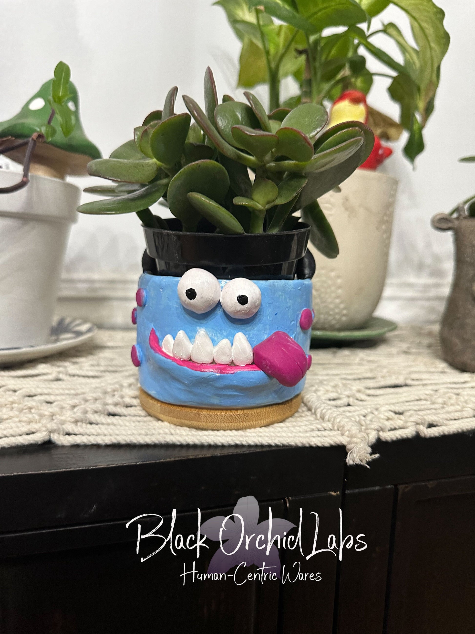 Original Art Clay Flower Pot, Clay sculpture, unique planter, succulent pot, gothic, cute monsters, clay and ceramic planter, home gift