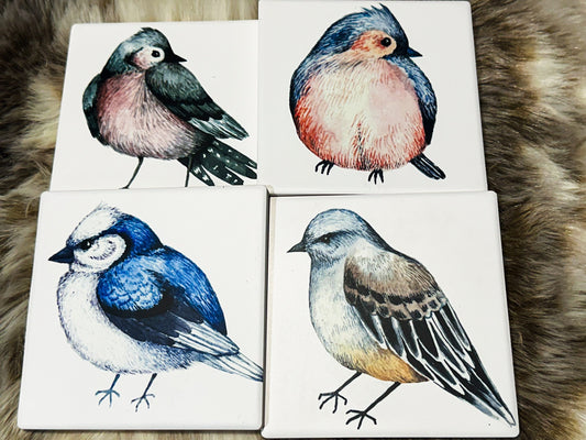 Birds Set of 4 Sandstone Coasters, furniture and decor, cottagecore decor, home gift, gift for her, bird decor