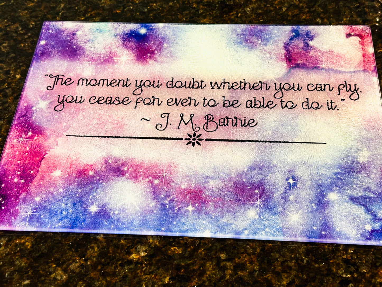 Peter Pan Quote Glass Cutting board, Kitchenware, Gift for home, birthday gift, goth, personalizable wedding gift, housewarming, bookish