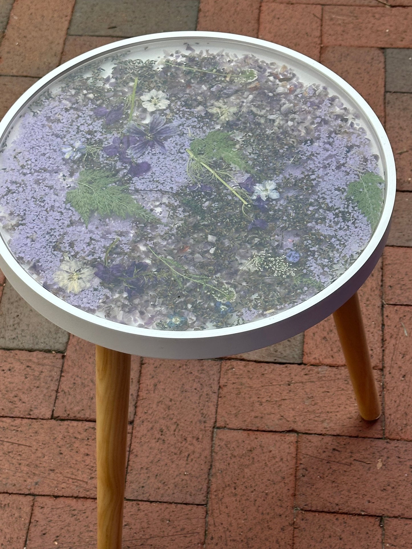 Original Art Purple Floral End Table, Resin Art side table, 3D art nightstand, small floral table