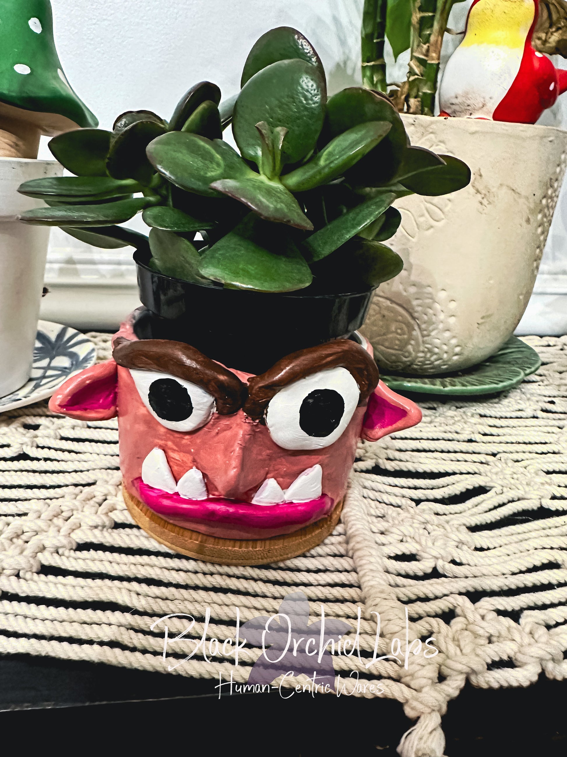 Original Art Clay Flower Pot, Clay sculpture, unique planter, succulent pot, gothic, cute monsters, clay and ceramic planter, home gift